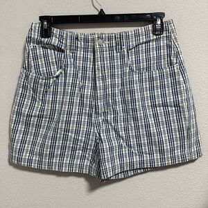 Britannia Vintage Women Plaid Blue White Shorts High Rise Comfy Y2K Size 14